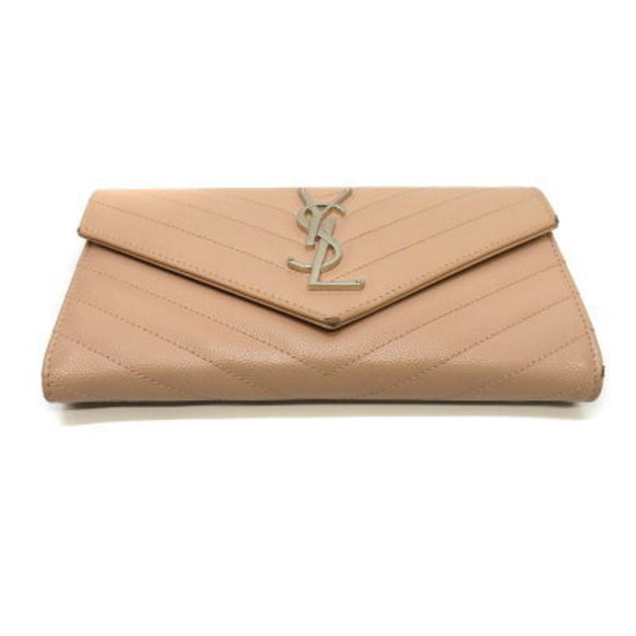 SAINT LAURENT Flap Wallet Beige Leather YSL V - Picture 4 of 6